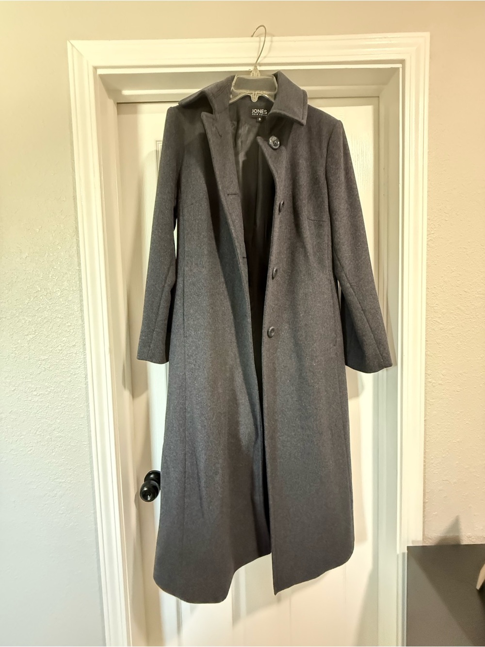 Jones New York Long Gray Wool Blend Single-Breasted Coat